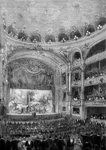 Zicht op de theaterzaal Bellecour, in Lyon, gebouwd door Jules Chatron in 1879. Gravure in 