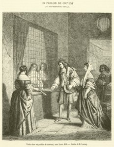 Bezoek in een kloosterparloir, onder Lodewijk XIV door French School