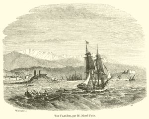 Gezicht op Antibes (gravure) door French School