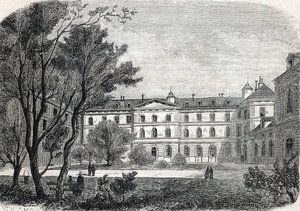 Zicht op het Hôpital de la Pietie in Parijs door French School