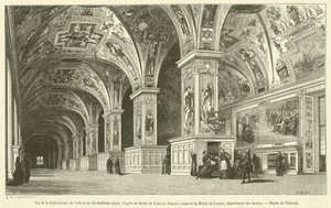 Uitzicht op de Bibliotheek van het Vaticaan in de achttiende eeuw (gravure) door French School