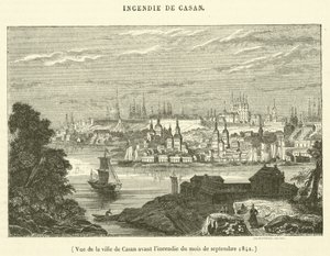 Gezicht op de stad Casan voor de brand in september 1842 (gravure) door French School