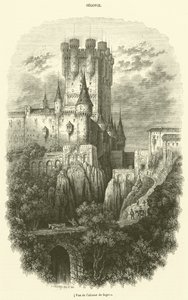 Gezicht op het Alcázar van Segovia (gravure) door French School
