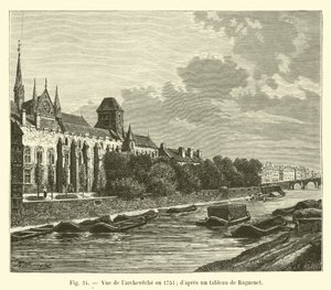 Uitzicht op het aartsbisschoppelijk paleis in 1751; naar een schilderij van Raguenet