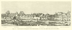 Zicht op het Louvre en de kade van de École-Saint-Germain, rond 1640, Fac-simile van een gravure van La Belle door French School