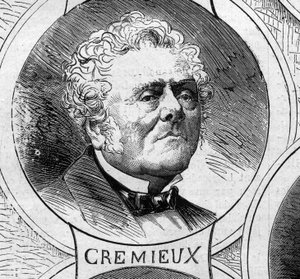 Oorlog van 1870 - Regering van de Nationale Defensie: portret van Adolphe Cremieux (1796-1880), lid van de voorlopige regering van 1870. Gravure in 