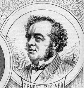 Oorlog van 1870 - Regering van de Nationale Defensie: portret van Ernest Picard (1821-1877), lid van de voorlopige regering van 1870. Gravure in "Le Monde Illustré" n°706 van 22 oktober