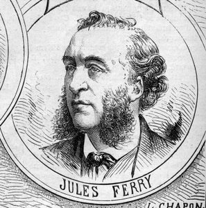 Oorlog van 1870 - Regering van de Nationale Defensie: portret van Jules Ferry (1832-1893), lid van de voorlopige regering van 1870. Gravure in "Le Monde Illustré" n°706 van 22 oktober