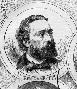 Oorlog van 1870 - Regering van de Nationale Defensie: portret van Leon Gambetta (1838-1882), lid van de voorlopige regering van 1870. Gravure in 