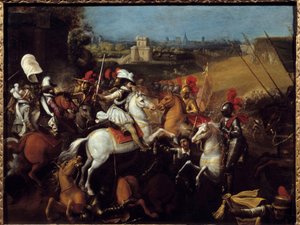 Oorlog van Religie: Koning Hendrik IV (1533-1610) bij de Slag van de Arques op 21 september door French School