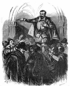 Godsdienstoorlogen: de samenzwering van Amboise in 1560 (Hugenoten samenzwering geïnspireerd door de Prins van Condé en geleid door La Renaudie, die probeerde de jonge François II te verwijderen van de invloed van de Guise). door French School