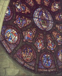 Westelijke roosvenster, detail van het Laatste Oordeel, c.1225 (glas-in-lood) door French School