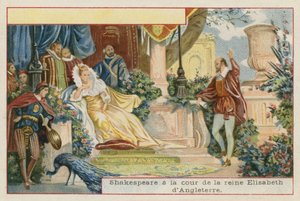 William Shakespeare aan het hof van koningin Elizabeth I van Engeland door French School