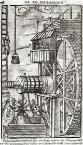 Lier om water uit een mijn te halen, illustratie uit De Re Metallica door Georg Bauer, 1561 door French School