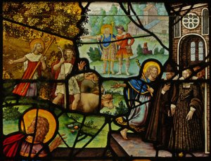 Raam Charnier-10 met Manna uit de Hemel; Christus en de Hostie
