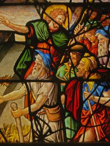 Raam Charnier-10 met Manna uit de Hemel; Christus en de Hostie door French School
