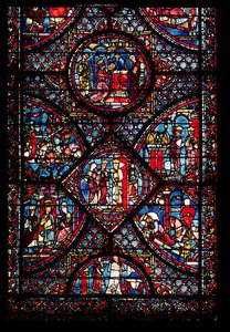 Raam dat scènes uit het Leven van Karel de Grote (747-814) uitbeeldt, uit de omgang door French School
