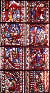Raam met de Legende van St. Nicolaas, de Dood van St. Martinus, St. Johannes de Doper Predikend in de Woestijn, Besnijdenis van St. Johannes de Doper, Legende van St. Stefanus, Preek van St. Johannes de D