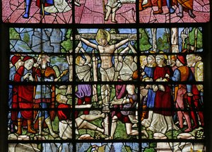 Raam met afbeelding van de Marteling van Sint-Denis door French School
