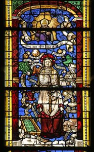 Raam w0 met de Litanie van de Maagd Maria (naar een gravure van Thilmann Kerver)