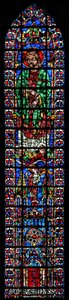Raam w102 met St. Andreas en kerk van Soissons door French School