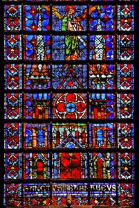 Raam w107 met de kathedraal van Therouanne door French School