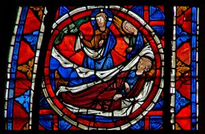 Ruit w109 met St. Martinus droomt dat hij Christus ontmoet door French School
