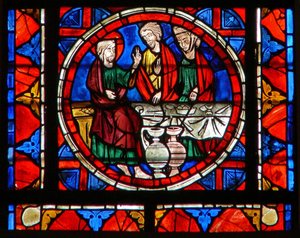 Ruit w109 met een scène uit het leven van St. Maria Magdalena - bij de maaltijd bij Simon door French School