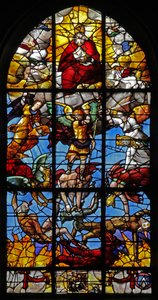 Raam w12 met St. Michael en de opstandige engelen door French School