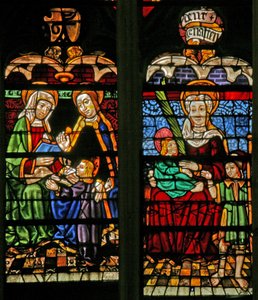 Raam w132 met Maria Salome? St. Anna, Maria en Christus
