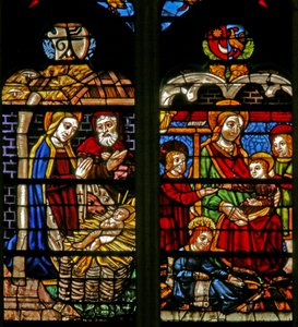 Raam w132 met de Geboorte; Maria Cleophas en kind Apostelen