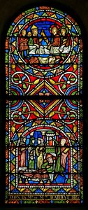 Raam w13 gegeven aan de kerk in de 19e eeuw, deze twee panelen dateren uit het begin van de 13e eeuw en zijn het oudste glas in Chalons door French School