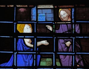 Raam w13 met St. Barbara in de gevangenis met Christus