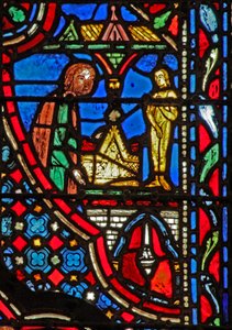 Raam w14 de Ark van het Verbond in de Dagon tempel (en afgodsbeeld) I Sam V 2 door French School