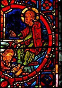 Raam w17 met een scène uit het leven van St. Maria Magdalena - de heilige wast de voeten van Christus door French School