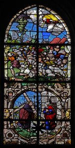 Raam w18 met de Bekering van St. Paul: Quo Vadis: St. Peter ontmoet Christus buiten Rome door French School