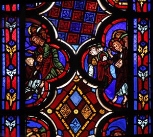 Raam w1 met Christus die zegt Ik ben de Opstanding en het Leven door French School