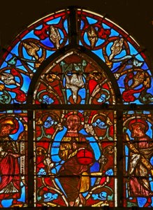 Raam w1 met Christus met de Heilige Geest, Isaac en Manasses door French School