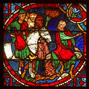 Ruit w1 met St. Paulus als Saul bij de marteldood van Stefanus door French School