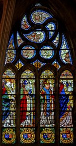 Raam w201 met Sint Marceau(?), Sint Remi, Sint Martinus en Sint Denis door French School