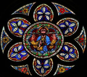 Raam w205 met Christus van het Laatste Oordeel