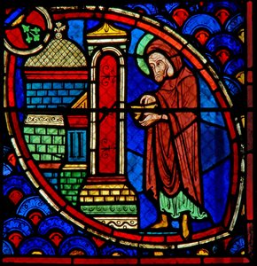 Raam w20 met Zacharias, de vader van St. Johannes de Doper, in de Tempel