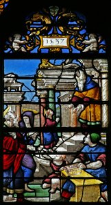 Raam w20 met een scène uit het leven van de Maagd Maria: de presentatie in de tempel door French School