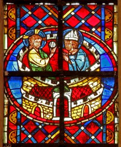 Raam w211 met St. Denis ontvangt communie in de gevangenis door French School