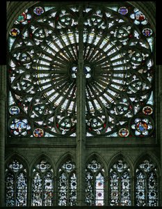 Raam w219 met de Evangelisten en grisaille (roosvenster - intern) door French School