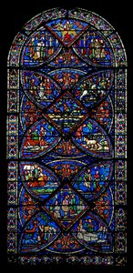 Raam w21 met scènes uit het leven van St. Eustache