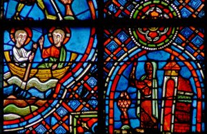 Raam w23 met St. Julian Hospitalier die elke nacht Christus aan de andere kant van de rivier ontmoet door French School