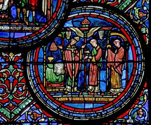 Raam w23 met St. Thomas Becket die de mis viert