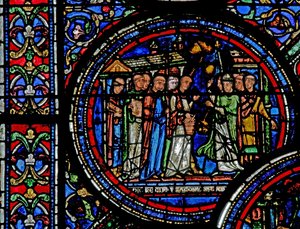 Raam w23 met St. Thomas Becket ontvangen door de monniken in Canterbury door French School