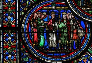 Raam w23 met St. Thomas Becket met Hendrik II en Lodewijk VII door French School